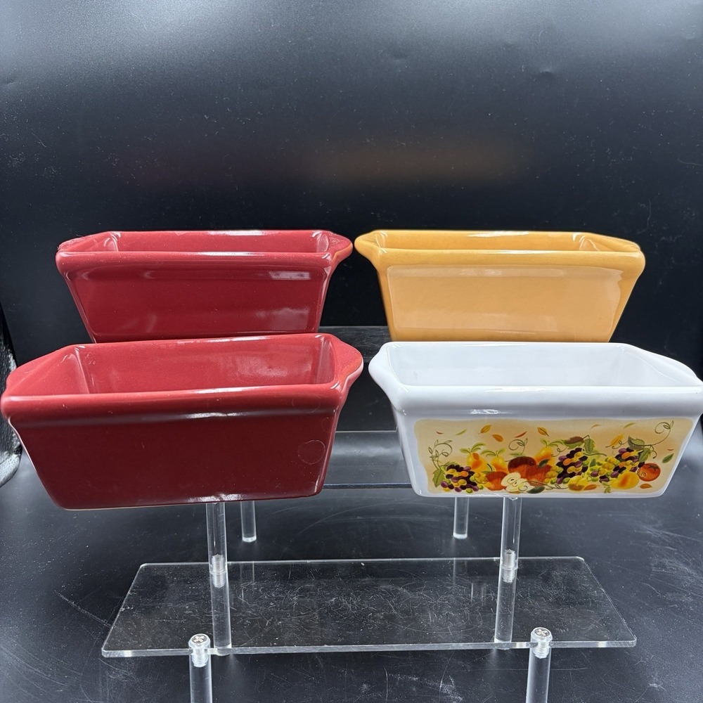 4-Mini Loaf Bread Baking Pans Ceramic Stoneware Halloween‎ Thanksgiving Fall